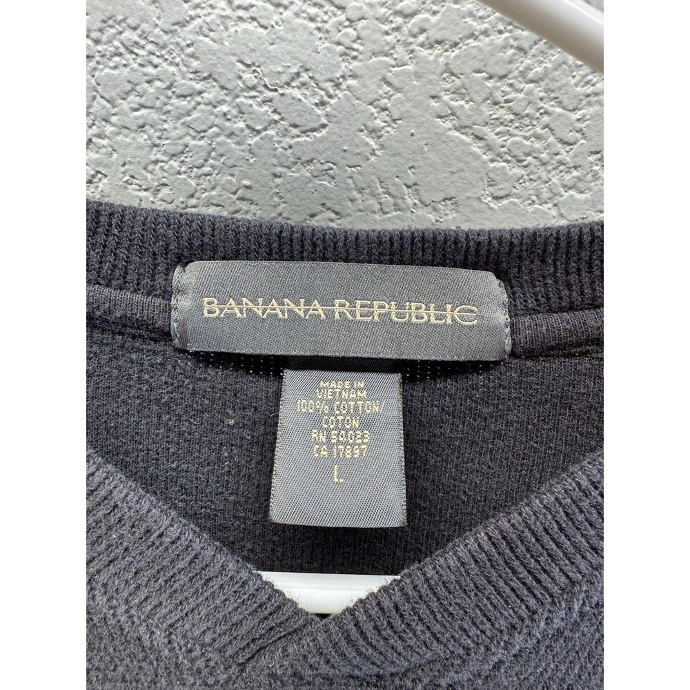 Banana Republic Mens Large V Neck Cotton Knit Sweater Gray Charcoal Pullover